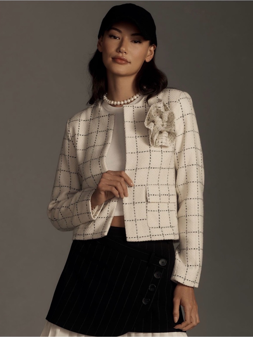 Anthropologie Bishop and Young Cropped Tweed Windowpane Jacket, Med, NWT